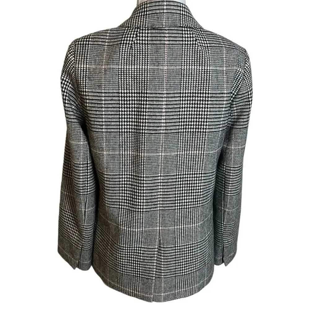 J. Crew Boyfriend Blazer Jacket Glen Plaid black white pink Sz 6